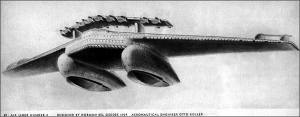 Norman Bel Geddes diseño en 1929 un avión anfibi trasatlántico que incorporaba gimnasio, solarium y orquesta entre otras comodidades